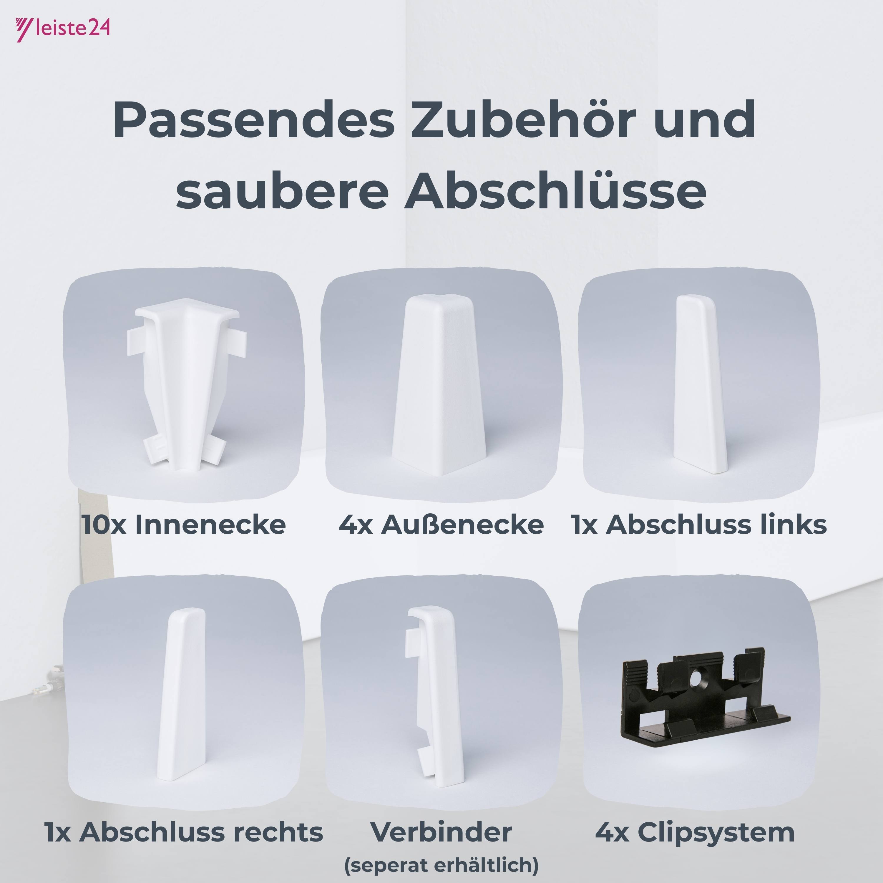 Leiste24 All inclusive Paket 52 m Sockelleisten 60 mm weiß
