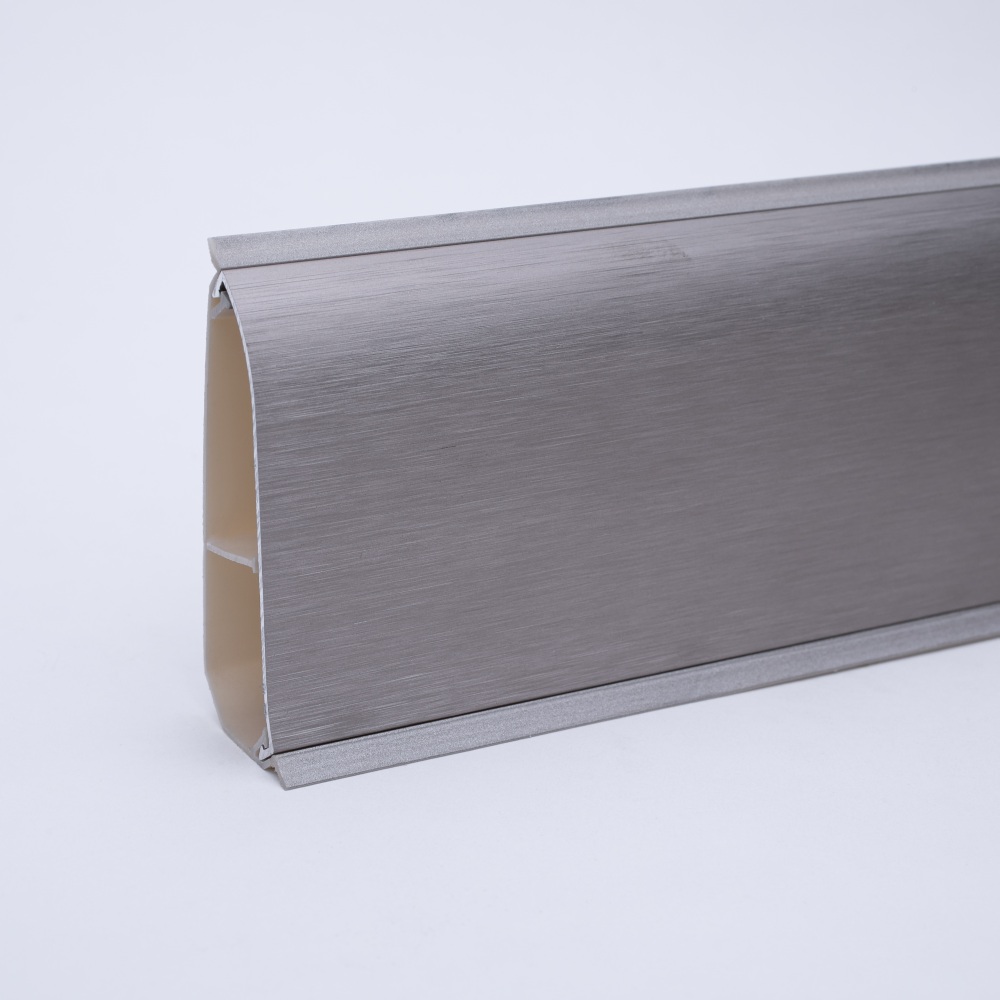Metal skirting 54mm with sealing lip brushed stainless steel look