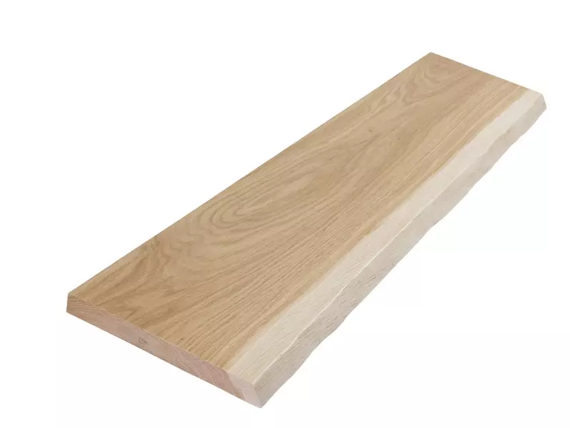 Rustic oak board on one side, tree edge - depth 35 cm, lacquered surface