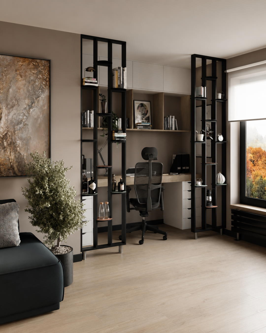 Separador de espacios de diseño, sistema de estanterías 75 x 634 x 2500 mm - Negro