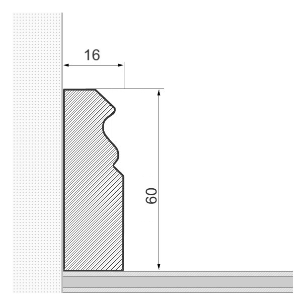 Massivholz-Sockelleiste 60x16mm Berliner Profil - Eiche roh