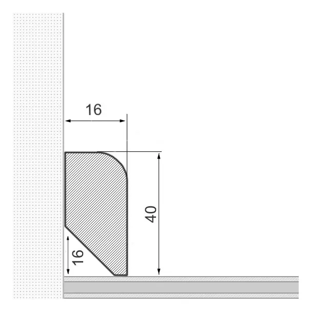 Solid wood skirting board 40x16mm rounded - raw oak