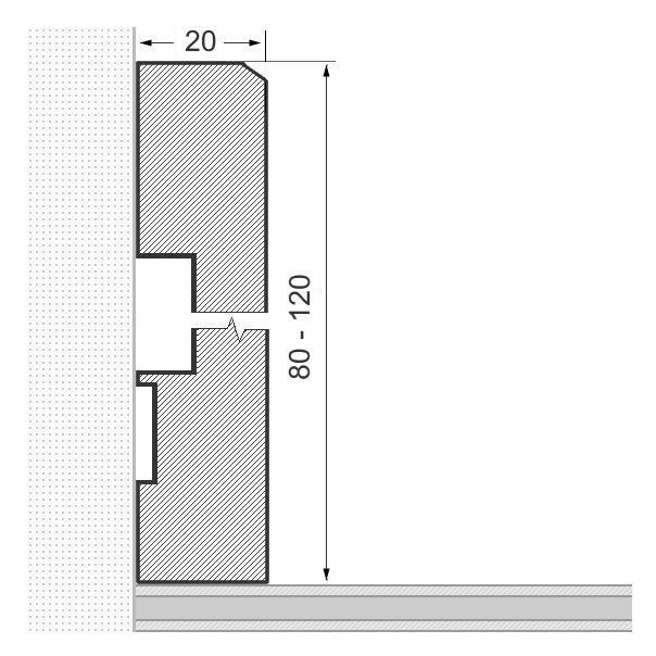 Massivholz-Sockelleiste 80mm gefaste Vorderkante - Eiche gebürstet roh