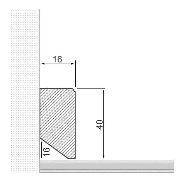 Solid wood skirting board 40x16mm chamfered leading edge  - oak oiled