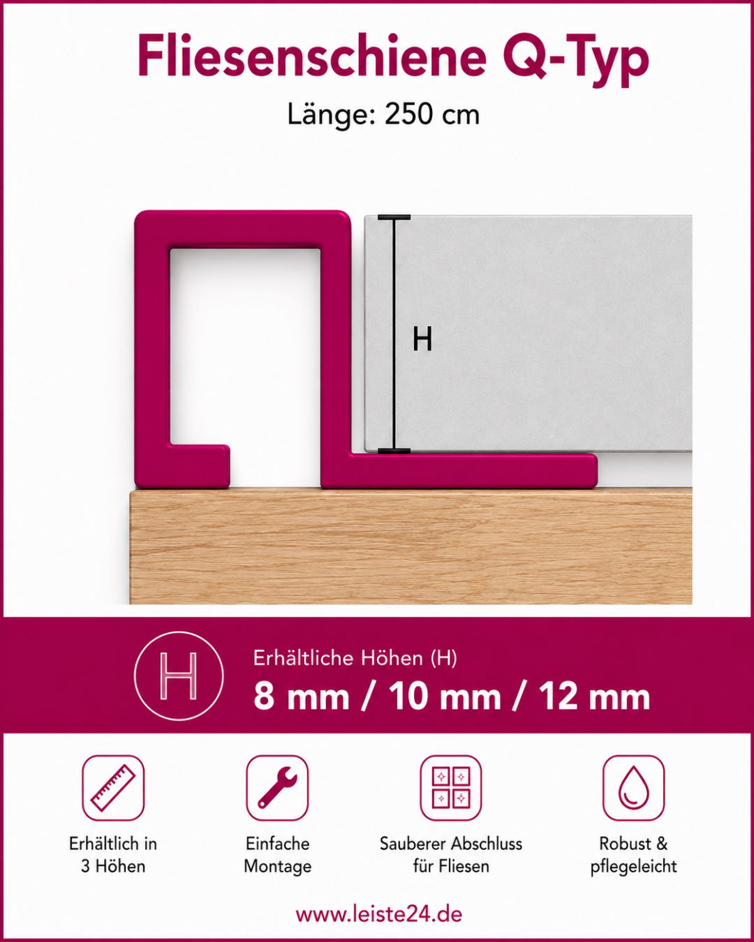 Perfil angular de aluminio «tipo Q» 8 mm - plata