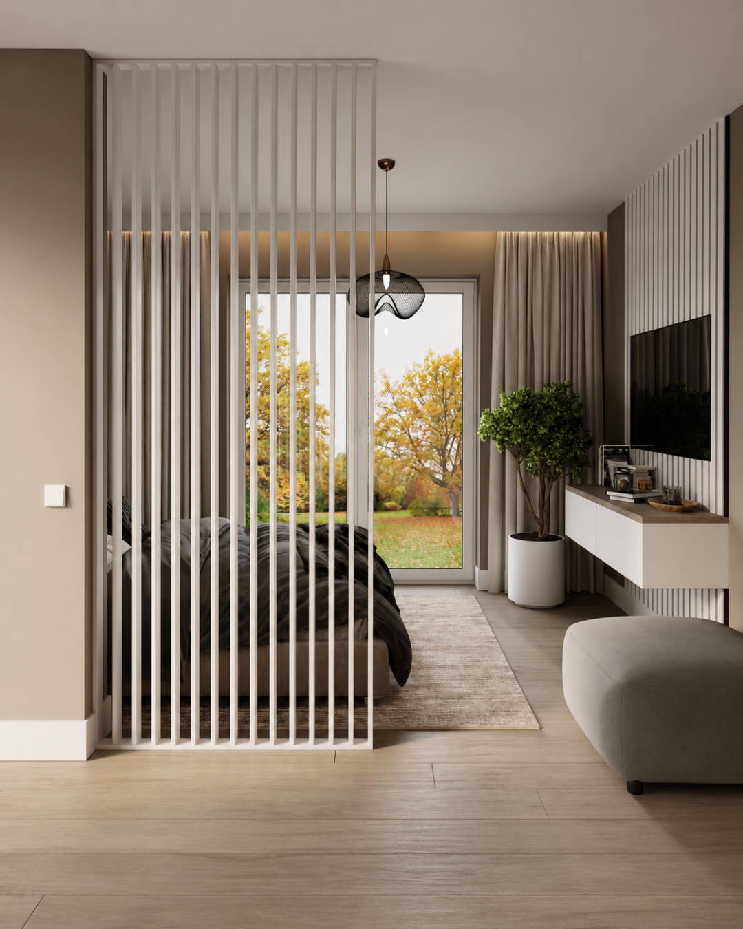 Separador de ambientes/pared de lamas 580 x 2750 x 65 mm blanco