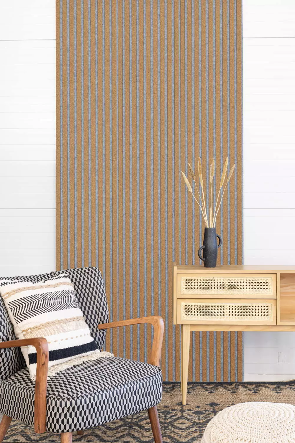 Premium Akustikpaneel 2600 x 400 mm Kork fein - Akustikfilz Grau - Wandverkleidung