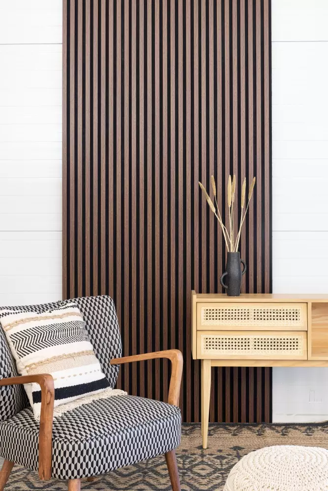 Akustikpaneel 3000 x 400 mm Eiche dunkel - Akustikfilz Schwarz - Wandverkleidung