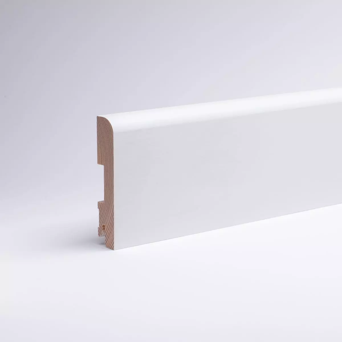Massivholz-Sockelleiste Rundkante 100 mm - Weiß RAL 9010