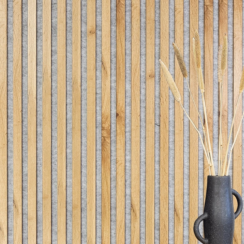 Panel acústico Acoustic+ Roble silvestre 400 x 400 mm - Fieltro acústico gris