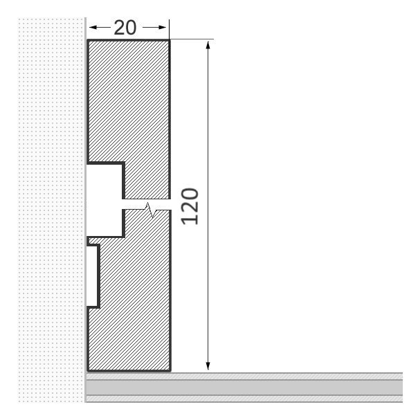 Vierkant Massivholz-Sockelleiste 120mm - Eiche gelackt