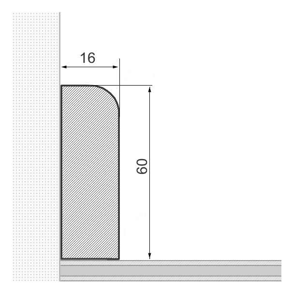 Massivholz-Sockelleiste 60x16mm abgerundet - Eiche lackiert