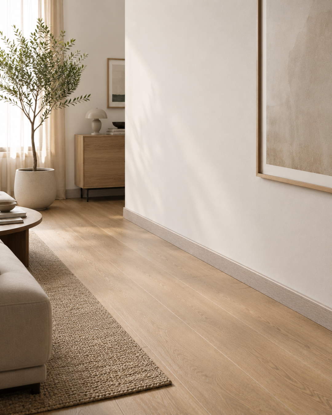 Rodapié con acabado tipo madera 60 mm, roble blanco