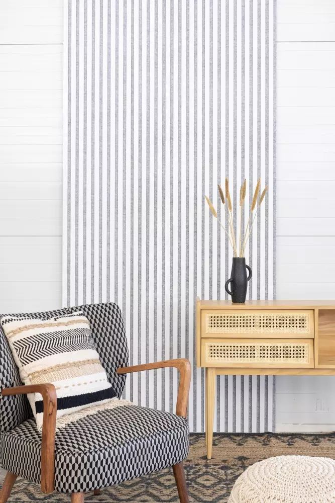 Acoustic panel 600 x 2400 mm White - Acoustic felt grey