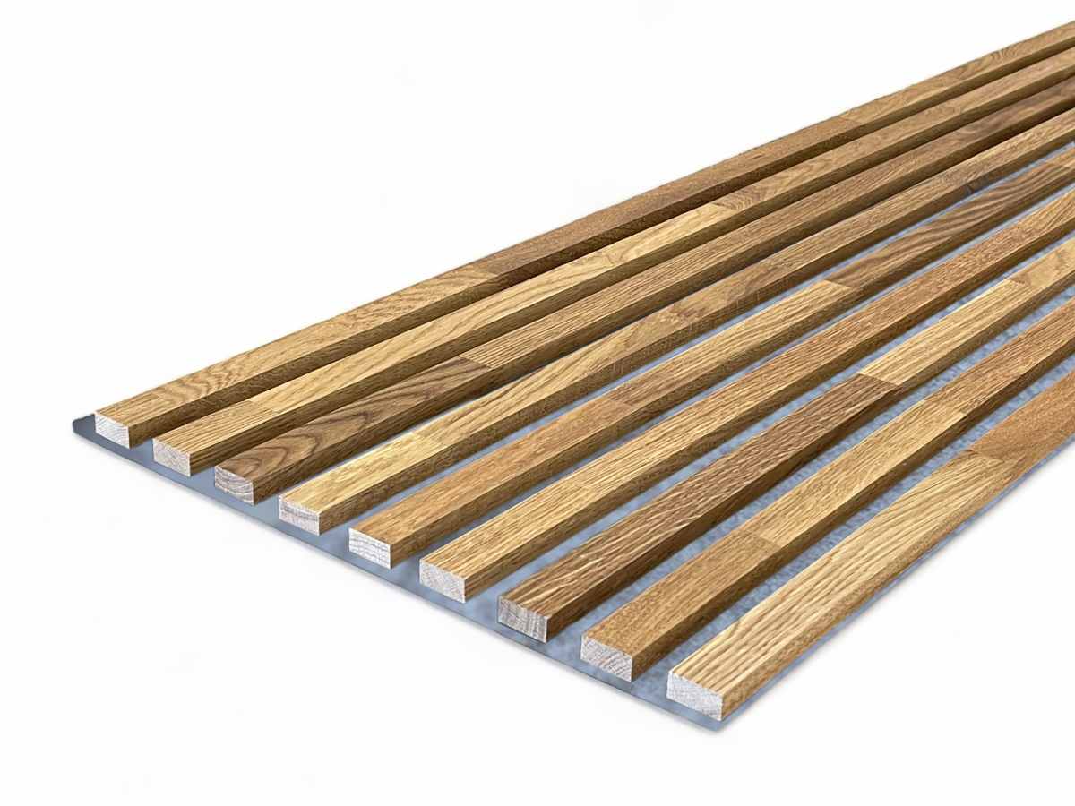 Panneaux acoustiques gris en bois massif 2600 x 400 mm chêne naturel - huile de teck