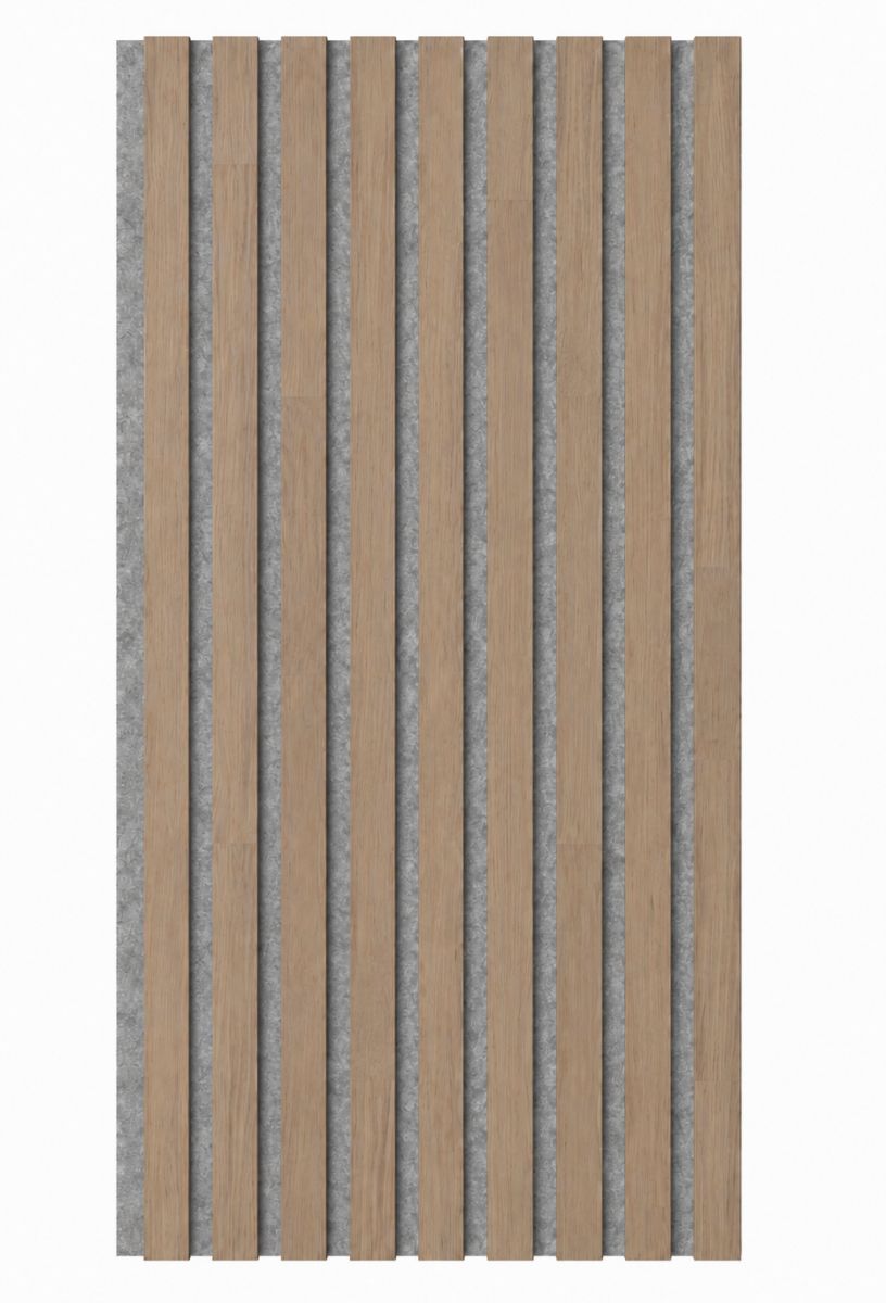 Acoustic+ Massivholz Akustikpaneel Grau 2600 x 400 mm - Eiche Natur - Polar White