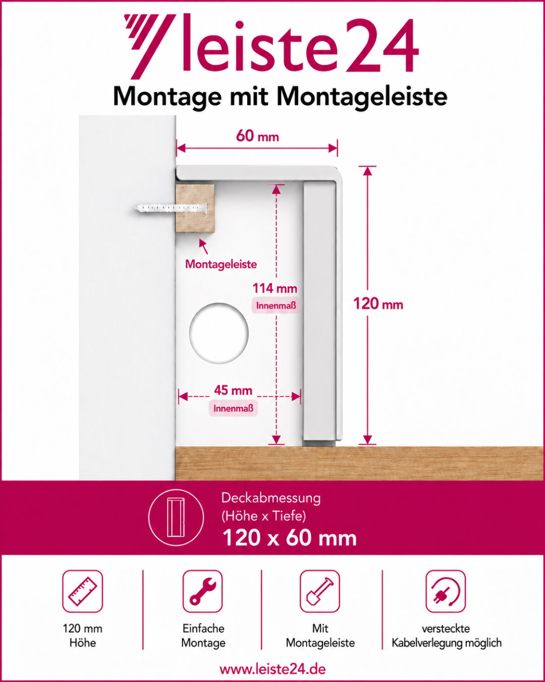 Heizungsrohrverkleidung- / Rohrabdeckleiste 120 mm, Grau/Anthrazit