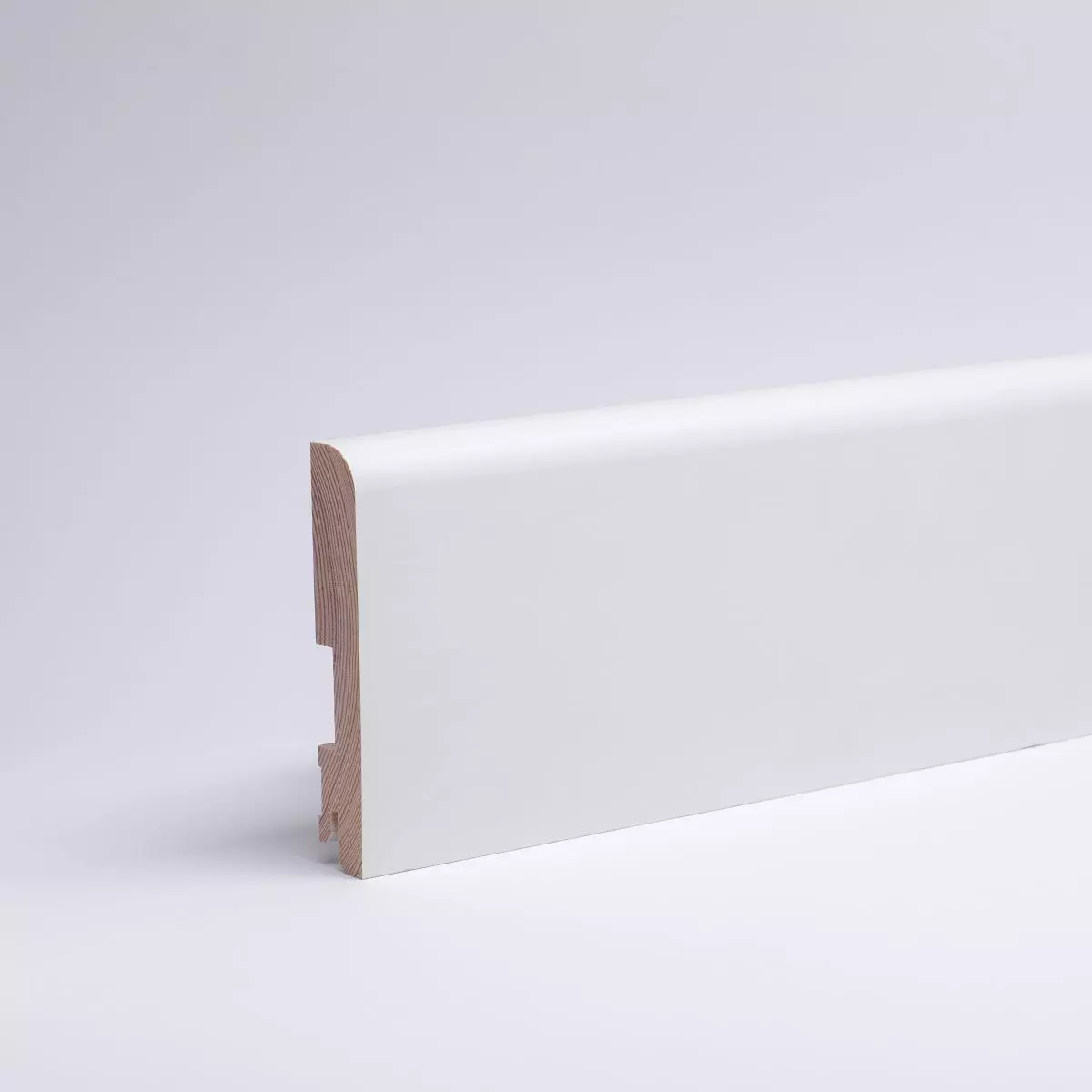 Massivholz-Sockelleiste Rundkante 120 mm - Weiß RAL 9010