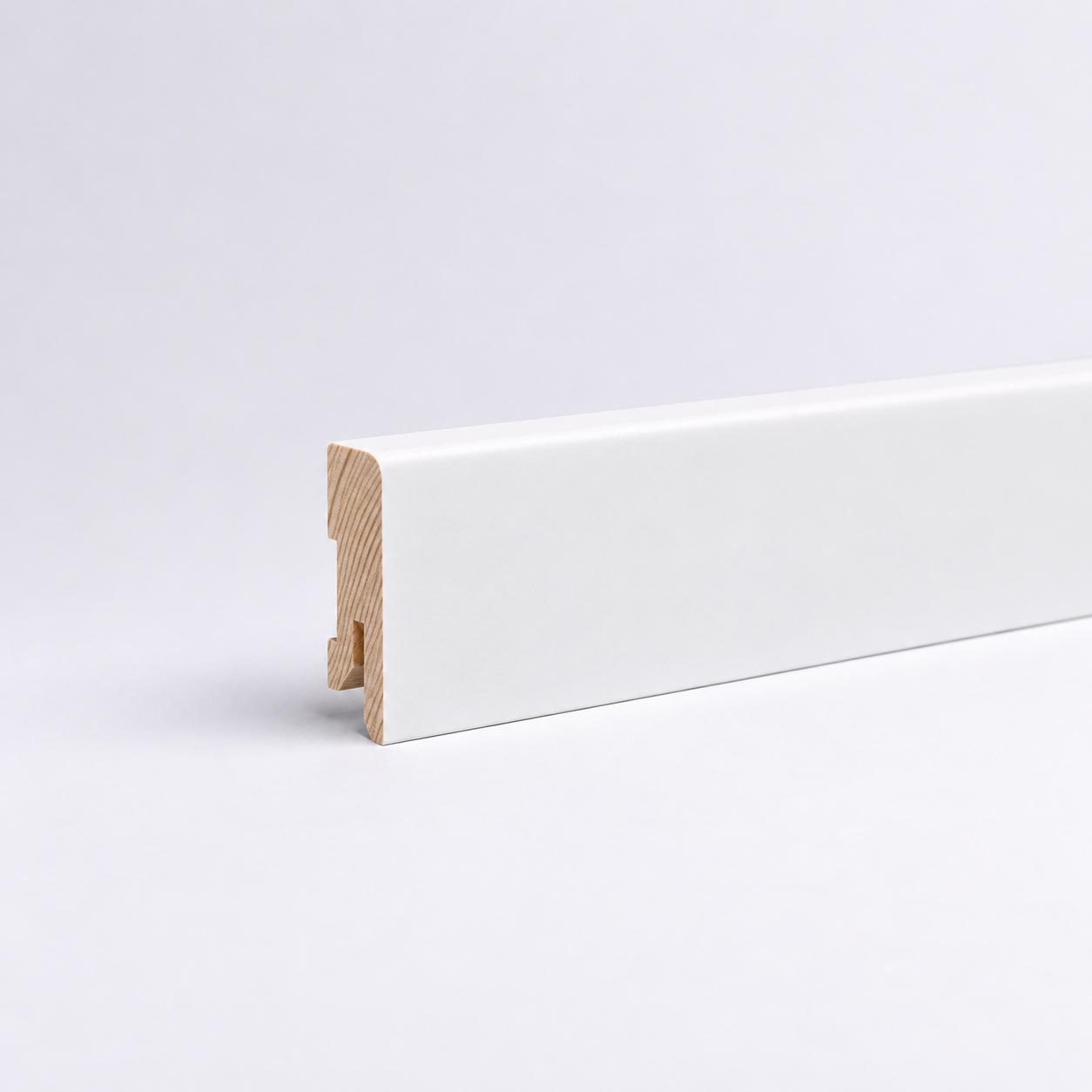 Massivholz-Sockelleiste 40 x 15 mm Rundkante - Weiß RAL 9016