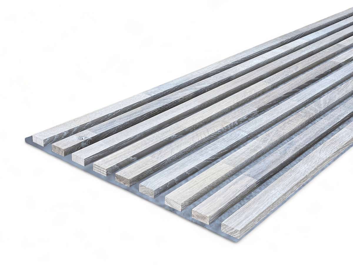 Massivholz Akustikpaneele Grau 2600 x 400 mm Eiche natur - Polar White