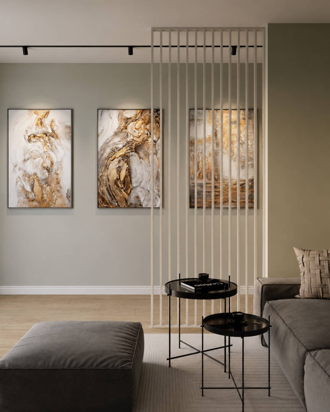 Separador de ambientes/pared de lamas 580 x 2750 x 65 mm cachemira