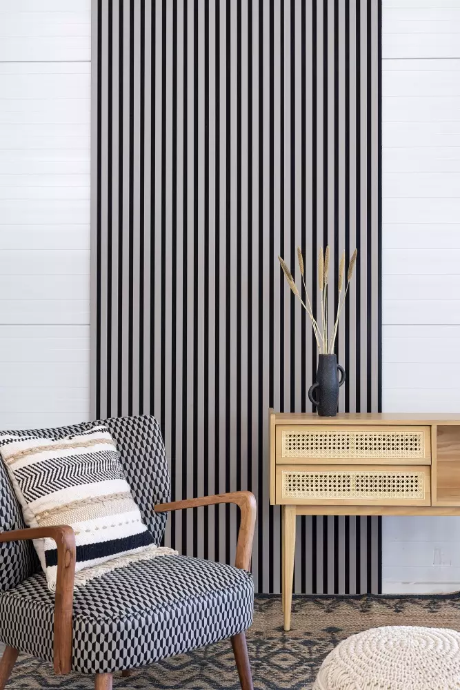 Acoustic panel 2600 x 400 mm Sand grey - Black acoustic felt - Wall cladding panel