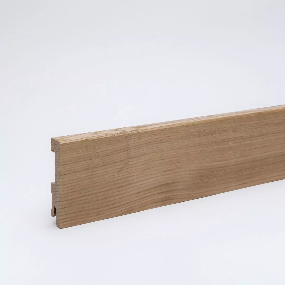 Solid wood skirting 80mm bevelled front edge - oak brushed and varnished