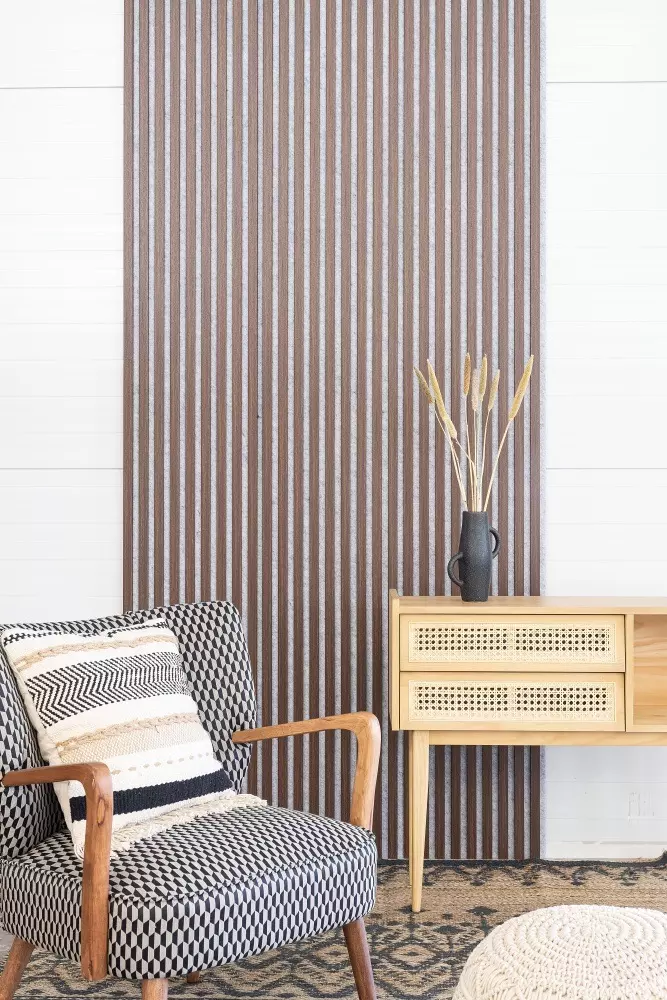 Acoustic panel 3000 x 400 mm Dark oak - Grey acoustic felt - Wall panelling