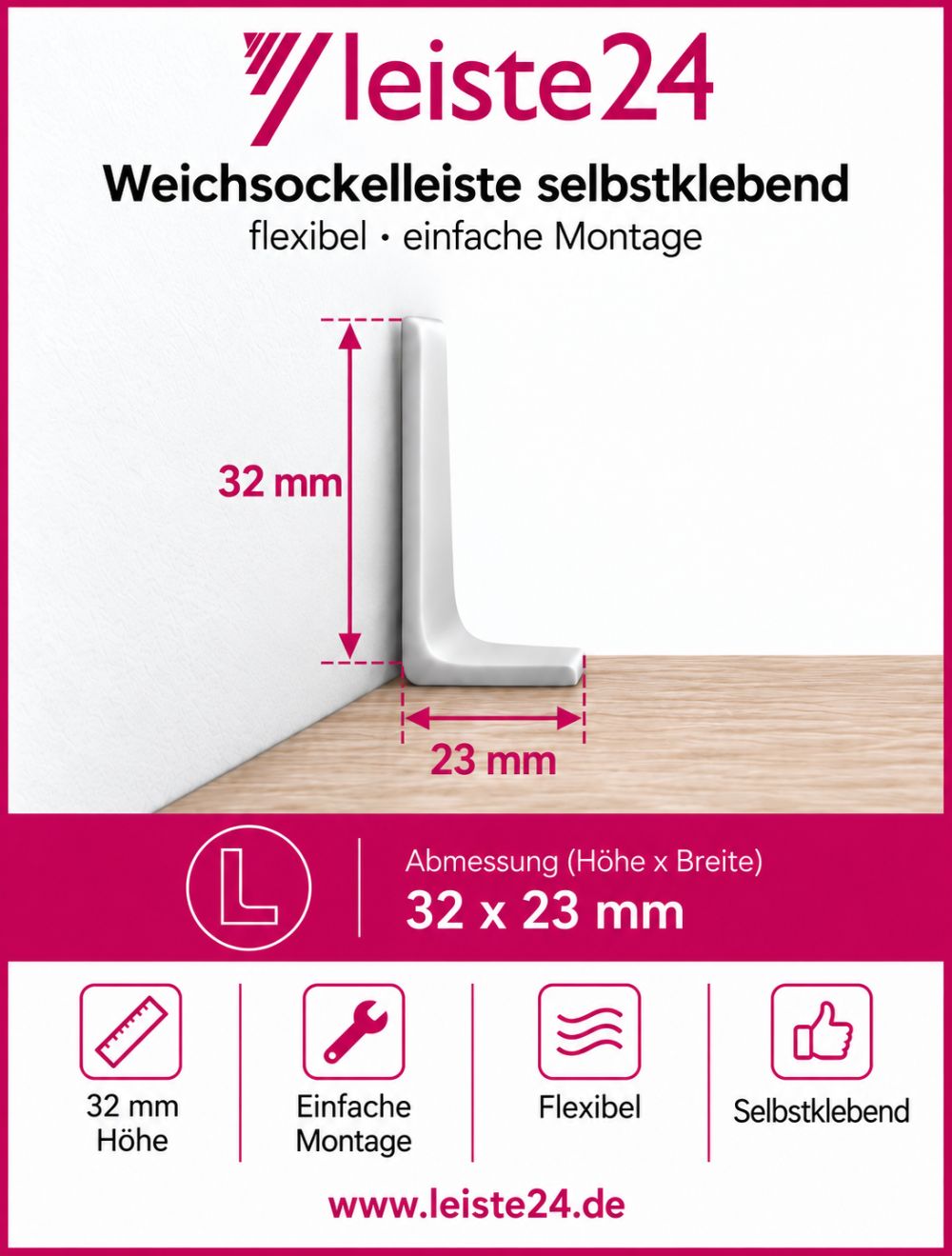 Weichsockelleiste 32 x 23mm -  Weiß