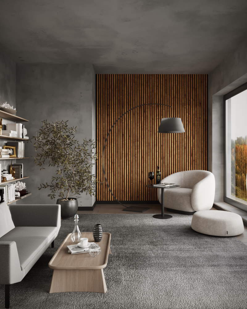 Pannello acustico WAVE 2600 x 400 mm - Feltro acustico nero - Oak natural