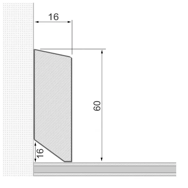 Solid wood skirting board 60x16mm beveled front edge - lacquered oak
