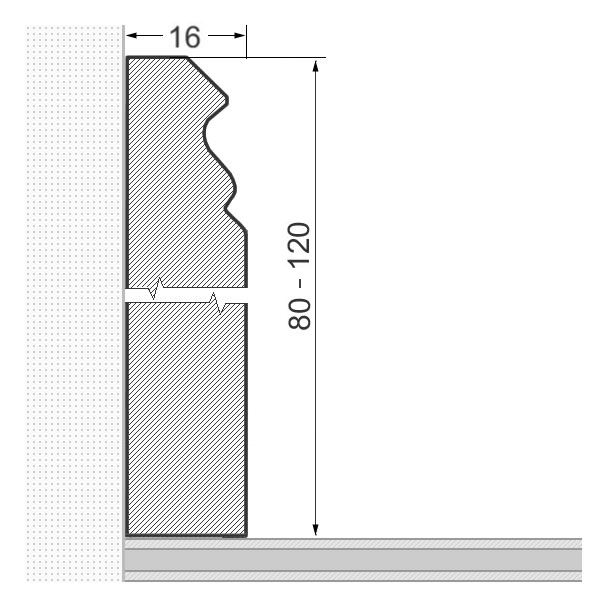 Massivholz-Sockelleiste 120x16mm Berliner Profil - Eiche roh