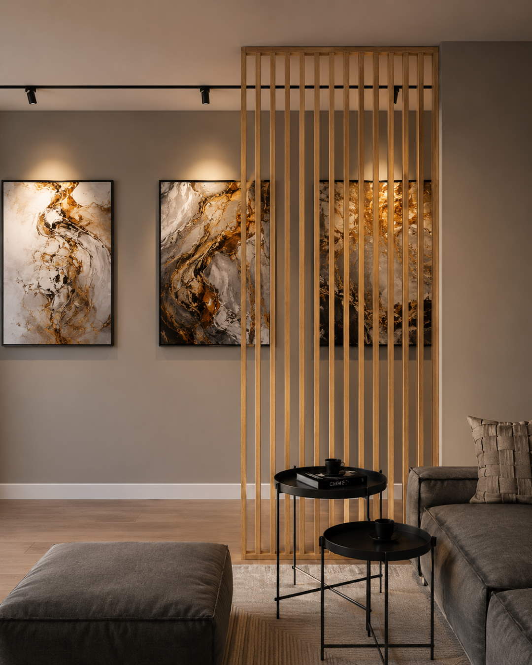 Separador de ambientes / pared de lamas 580 x 2750 x 65 mm Roble natural