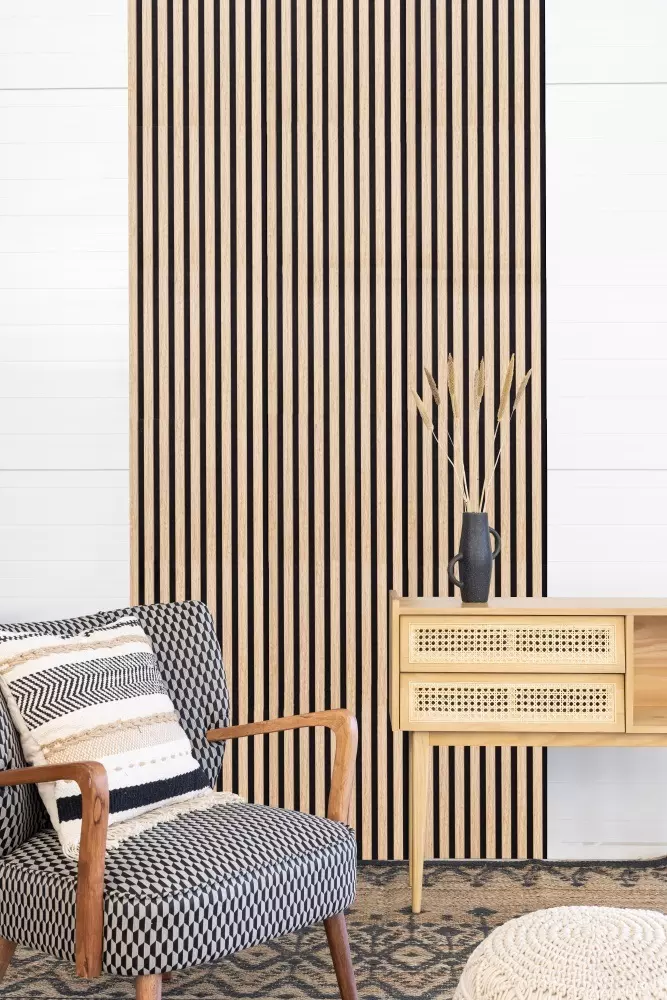 Acoustic panel 2600 x 400 mm natural oak - Black acoustic felt - Wall cladding