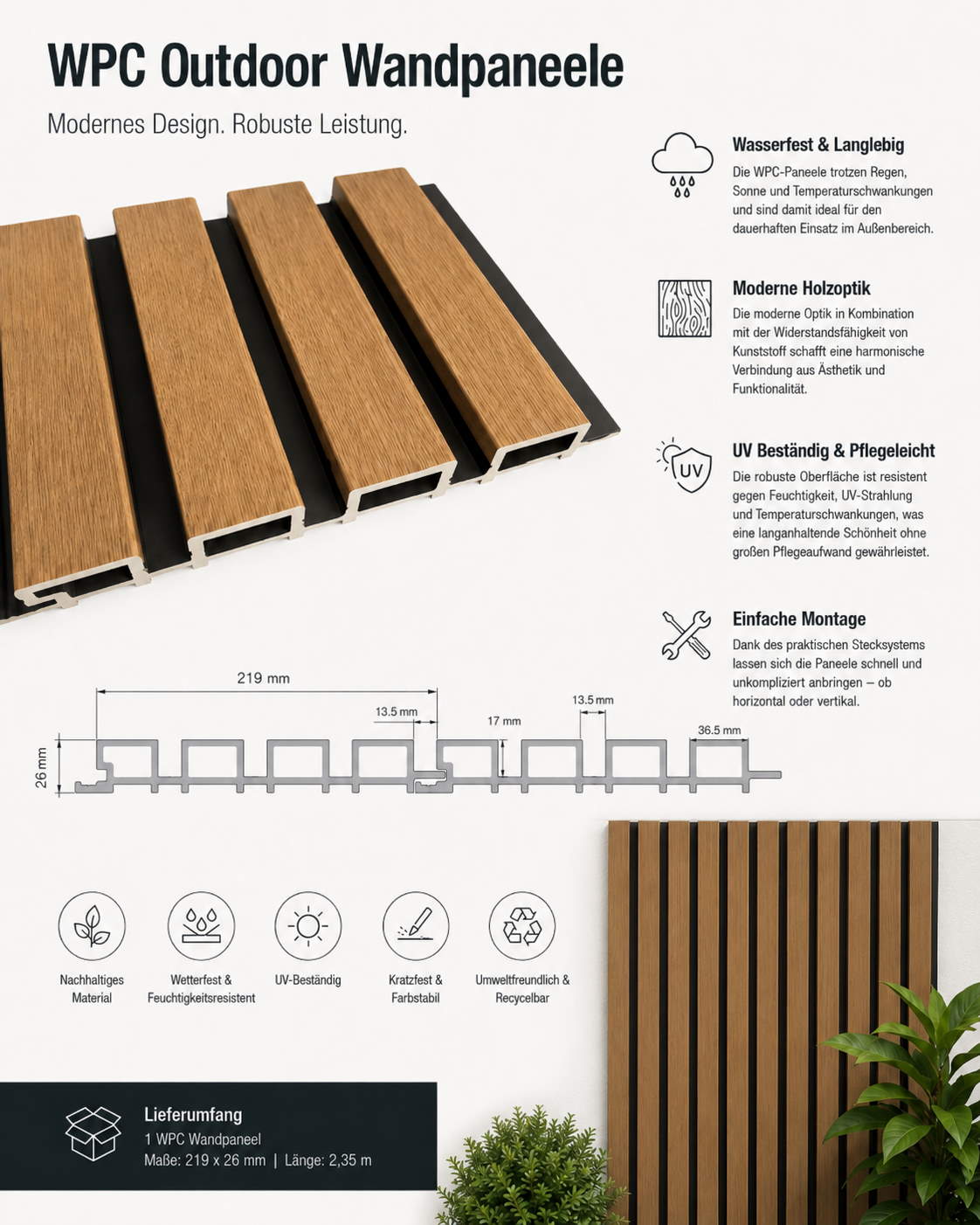 Muestra | Panel de pared para exteriores de WPC - Marrón
