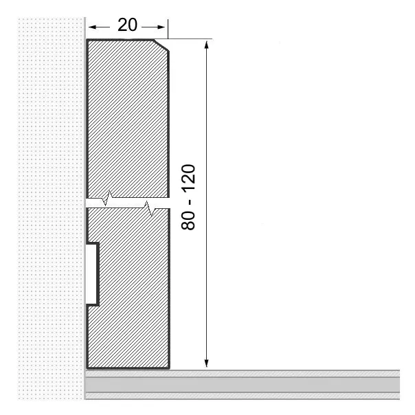 Solid wood skirting 80mm bevelled front edge - oak brushed raw