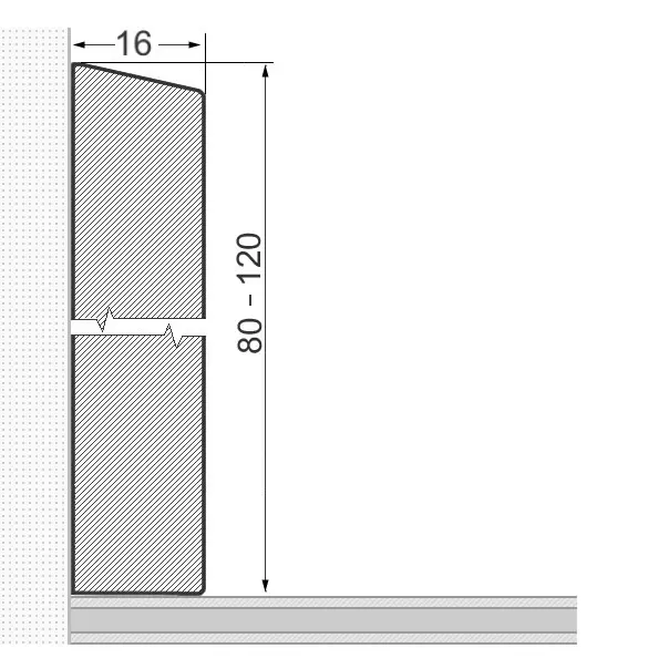Solid wood skirting board 100x16mm beveled front edge - lacquered oak