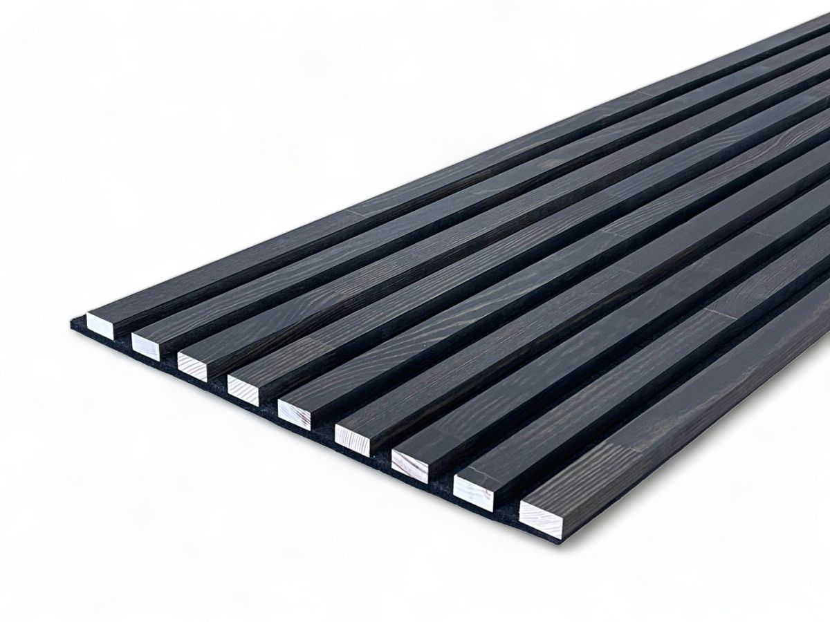 Acoustic+ Massivholz Akustikpaneel Schwarz 2600 x 400 mm - Kiefer - Midnight Black
