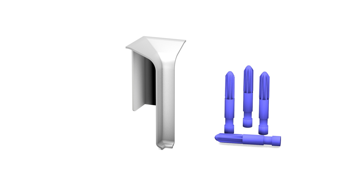 inner corner for metal skirting for gluing in place - silver