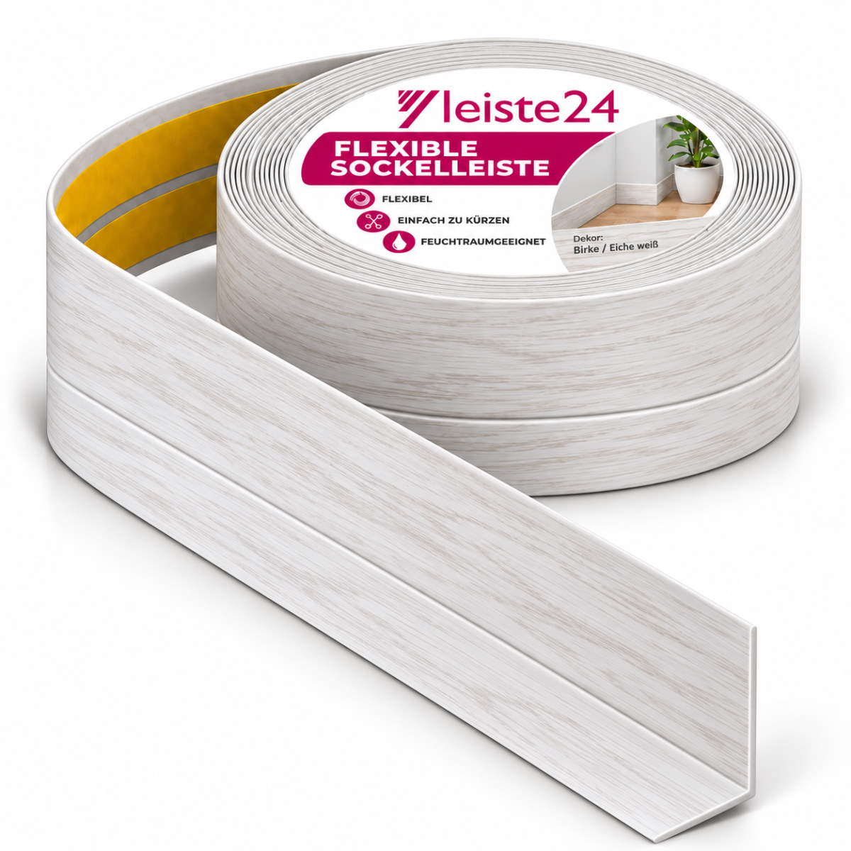 Weichsockelleiste 32 x 23mm - Birke / Eiche Weiß