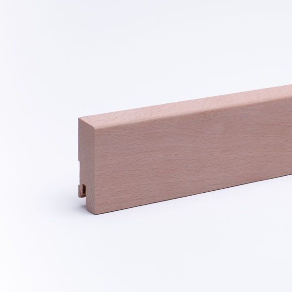 Battiscopa in legno massello con bordo anteriore bisellato faggio grezzo 60 mm