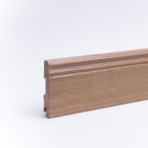 Rodapié de madera maciza perfil Berlin 100 mm, roble lacado