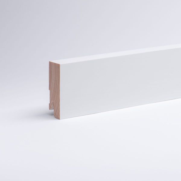 Plinthe en bois véritable carré 60 mm opaque blanc laqué RAL 9010