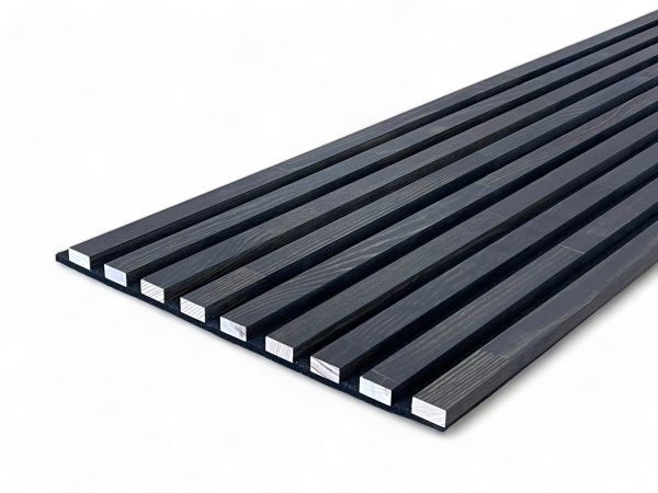 Paneles acústicos de madera maciza de pino 2600 x 400 mm - Negro Medianoche