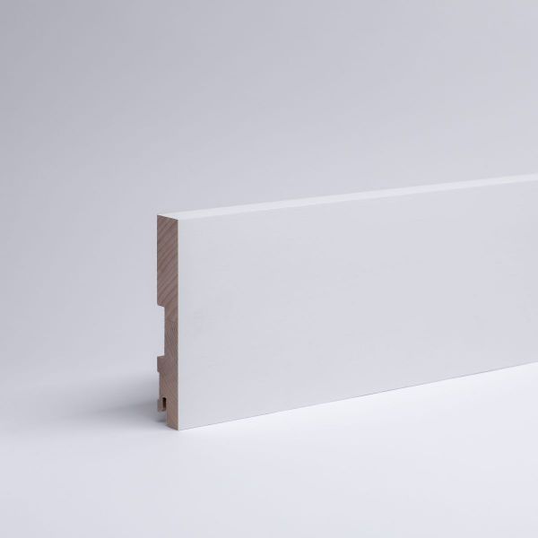 28 lfm Massivholz-Sockelleiste Kiefer 118 x 20 mm Vierkant weiß lackiert