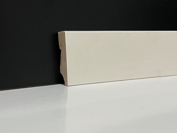 Massivholz-Sockelleiste 57 x 16 mm abgerundet Weiß RAL 9016