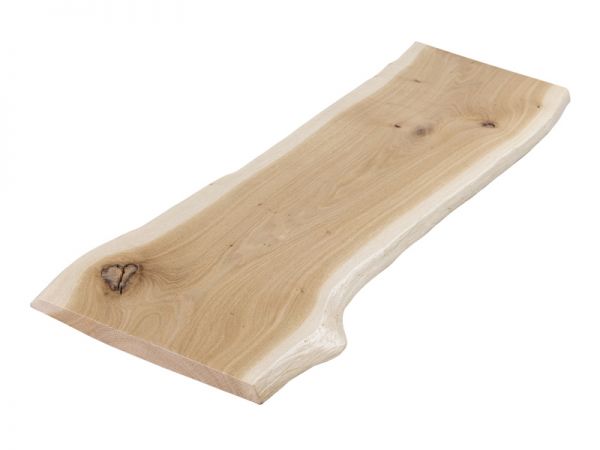Baumscheibe, Eichenplatte Massivholz mit Baumkante - 100 x 35-40 cm, lackierte Oberfläche