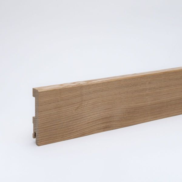 Massivholz-Sockelleiste 80mm gefaste Vorderkante - Eiche gelackt