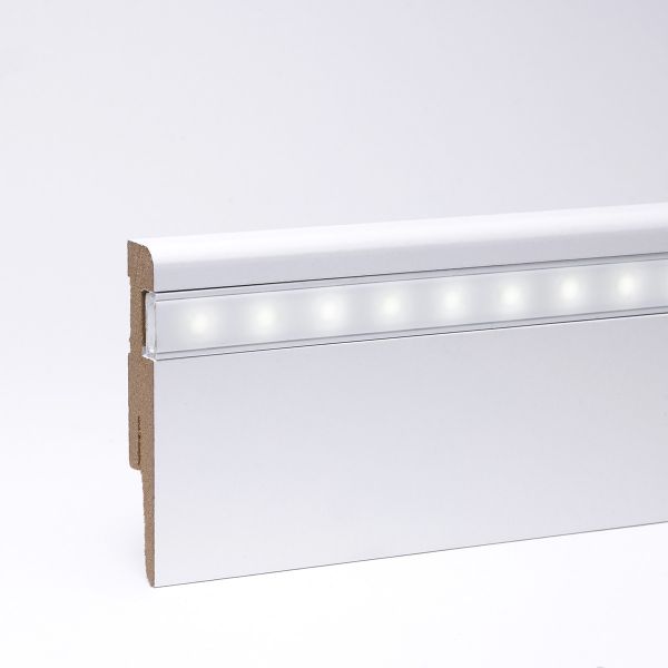 LED-Battiscopa con profilo classico MDF - bianca 80 mm