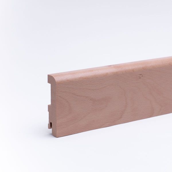 Plinthe en bois véritable avec arrondi bord avant 80mm hêtre laqué